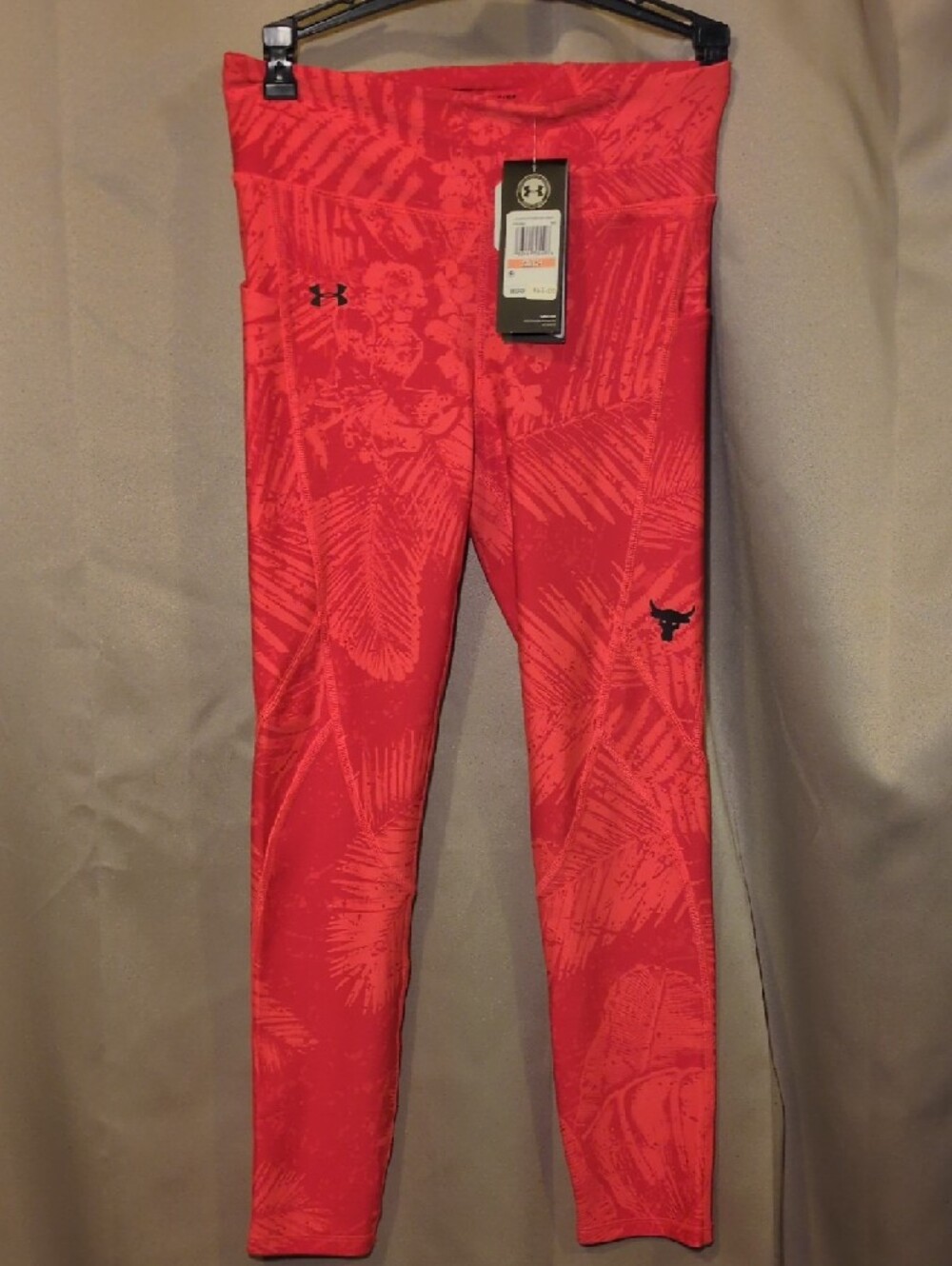 Under Armour Project Rock Coral Red Tropical Print Leggings
